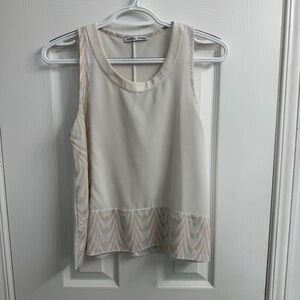 Zara Women's Cream with Subtle Patterned Peplum Hem Sleeveless Blouse - Size XS